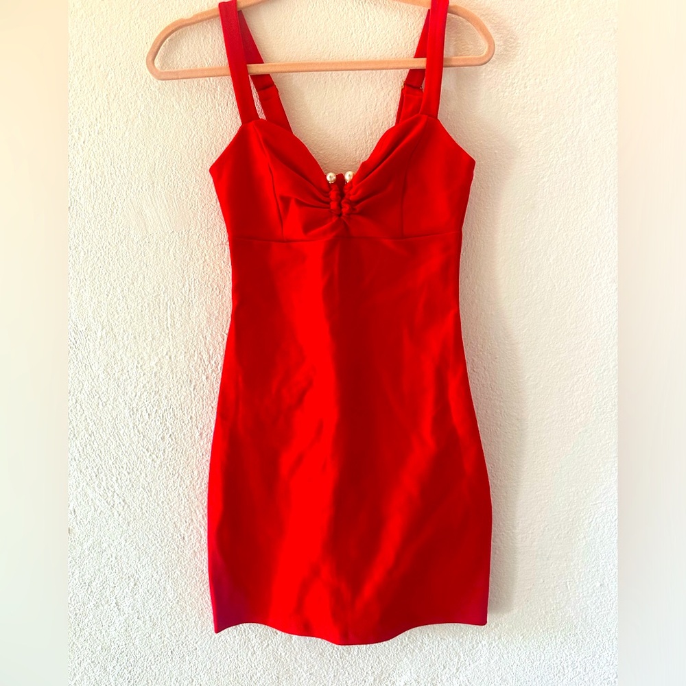 Studio F red dress with pearls